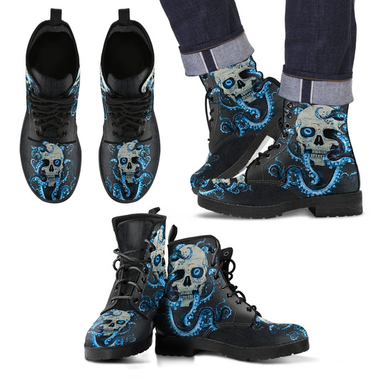 Skull With Octopus Tentacles Men's Handcrafted Premium Boots