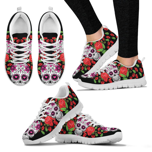 Red Roses Skull Sneakers - White