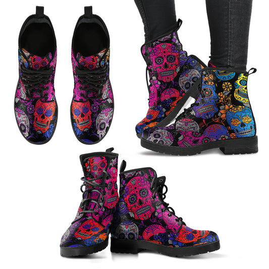 Rainbow Sugar Skull Handcrafted Boots