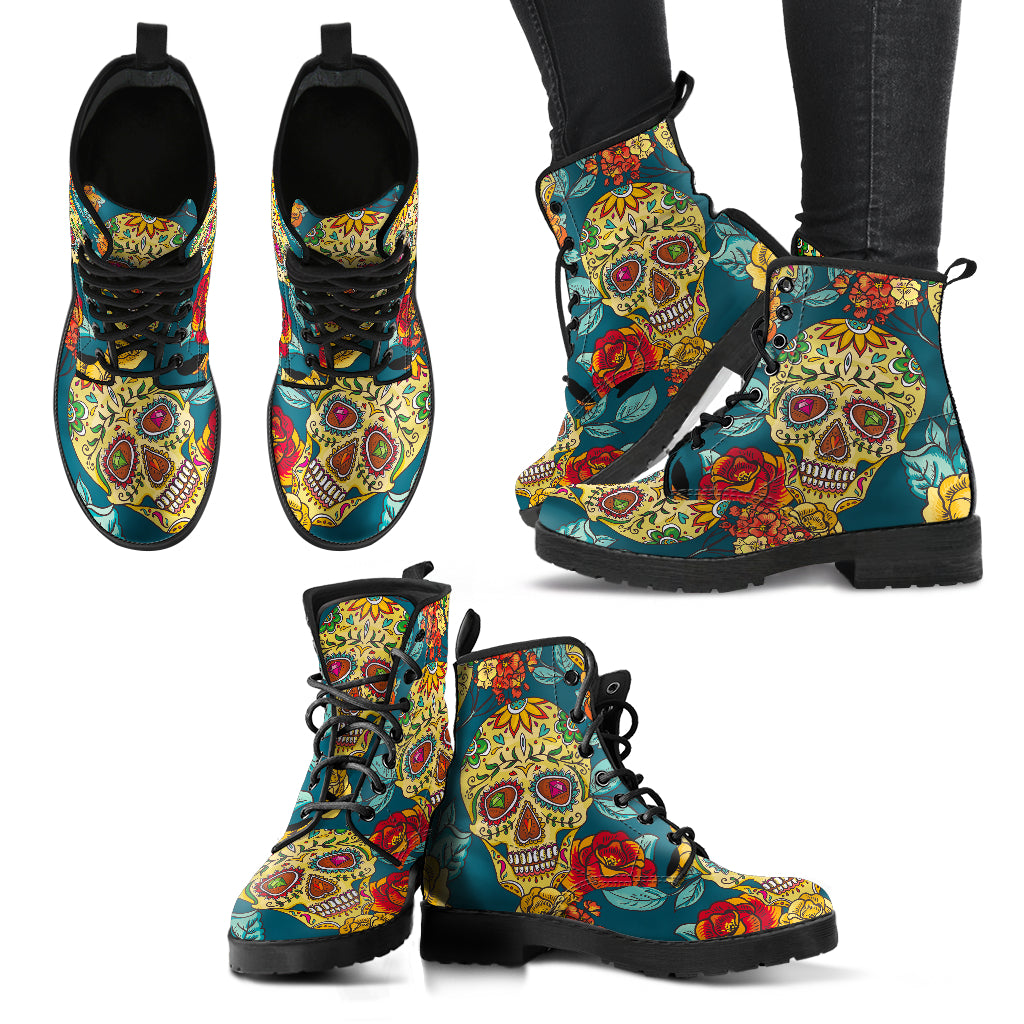 Sugar skull floral boots