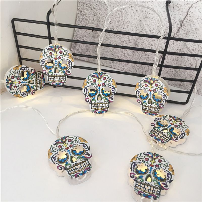 10PCS/SET Battery Halloween Holiday Christmas Skull LED String Lights