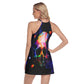 Halloween Grim reaper Skeleton Horror Women's Round Neck Above Knee Dress