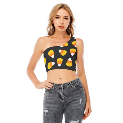 Halloween Day of the dead Calavera Horror Women's One-Shoulder Cropped Top