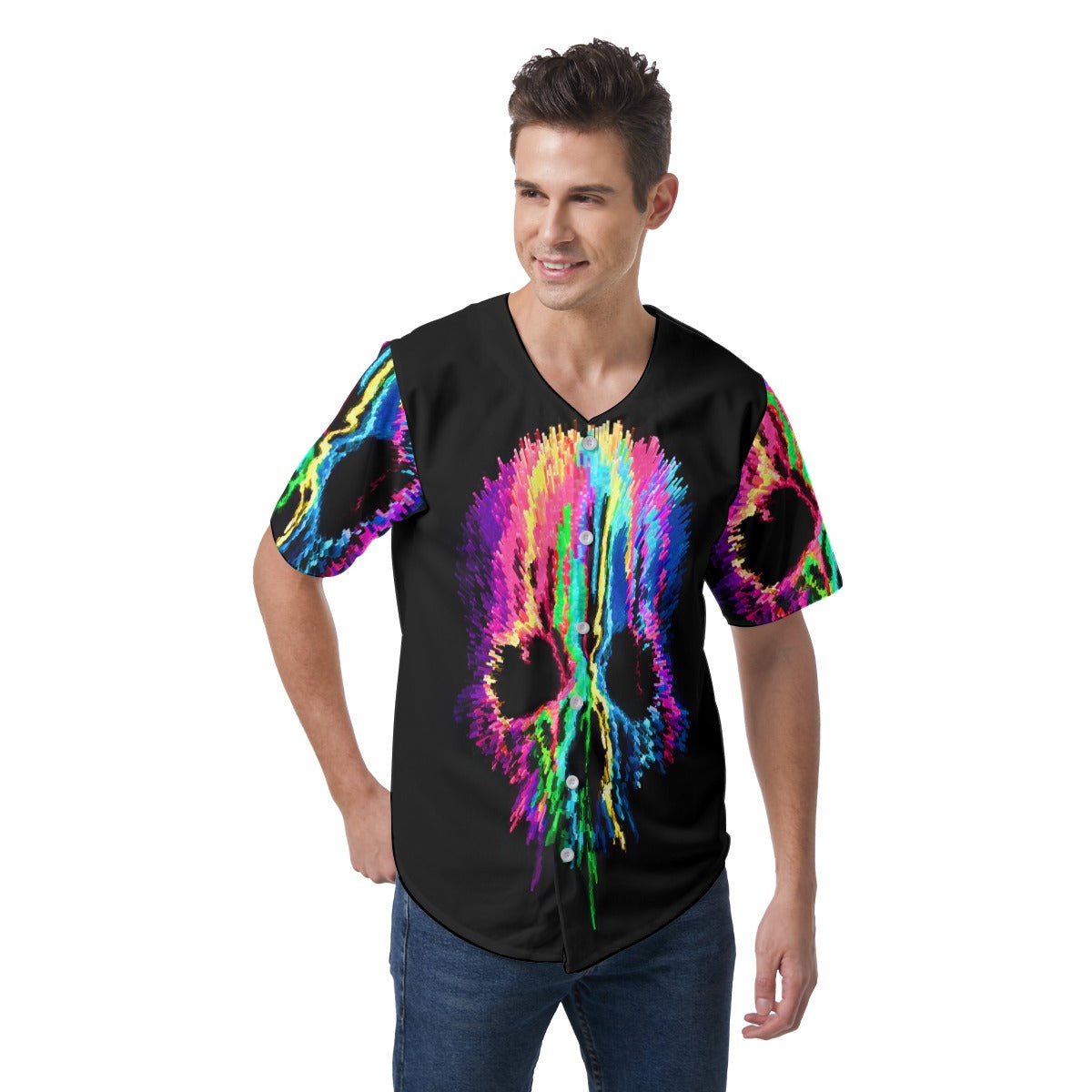 Halloween Day of the dead Skeleton Horror Men's Short Sleeve Baseball Jersey