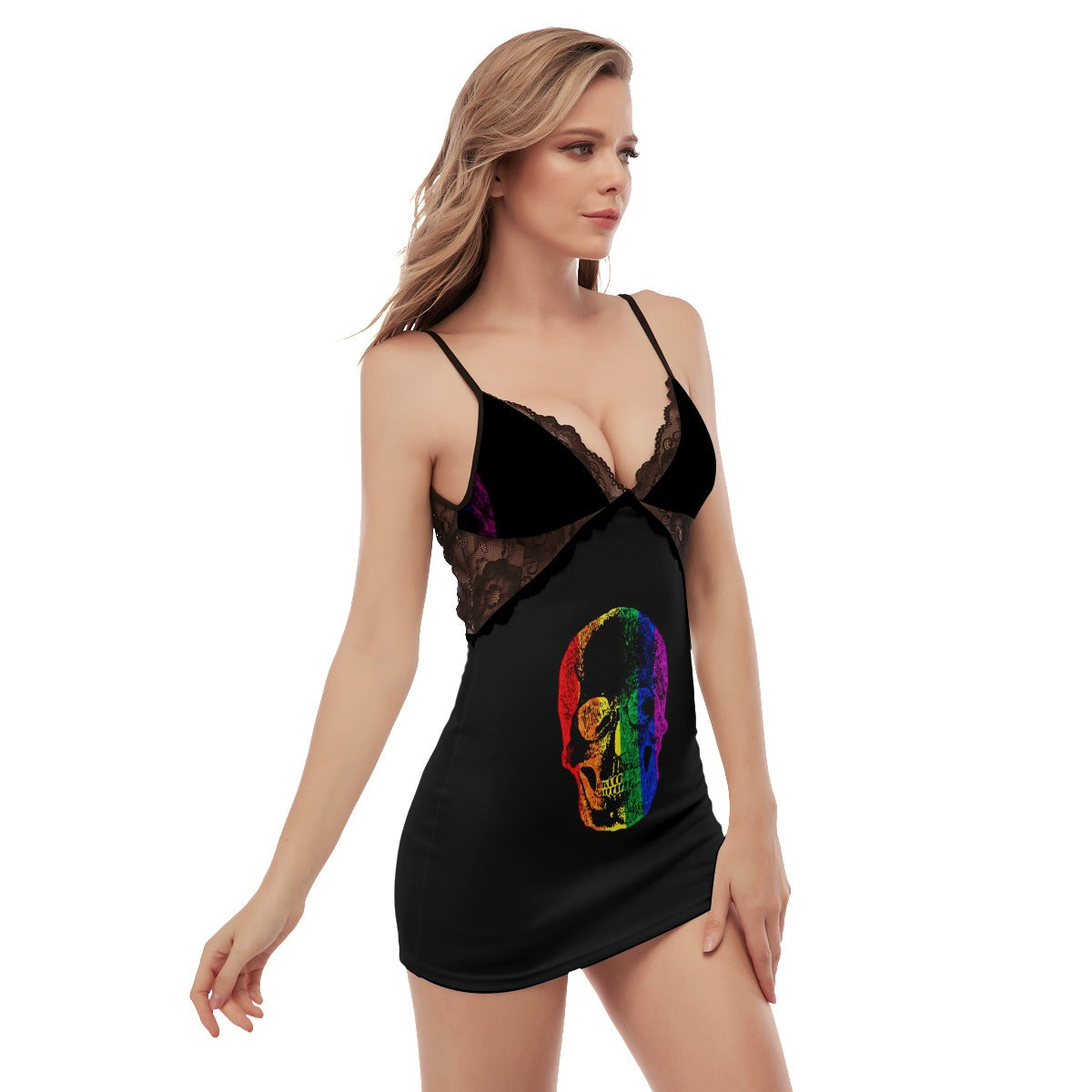 Halloween Grim reaper Mexican skull Women's Back Straps Cami Dress With Lace