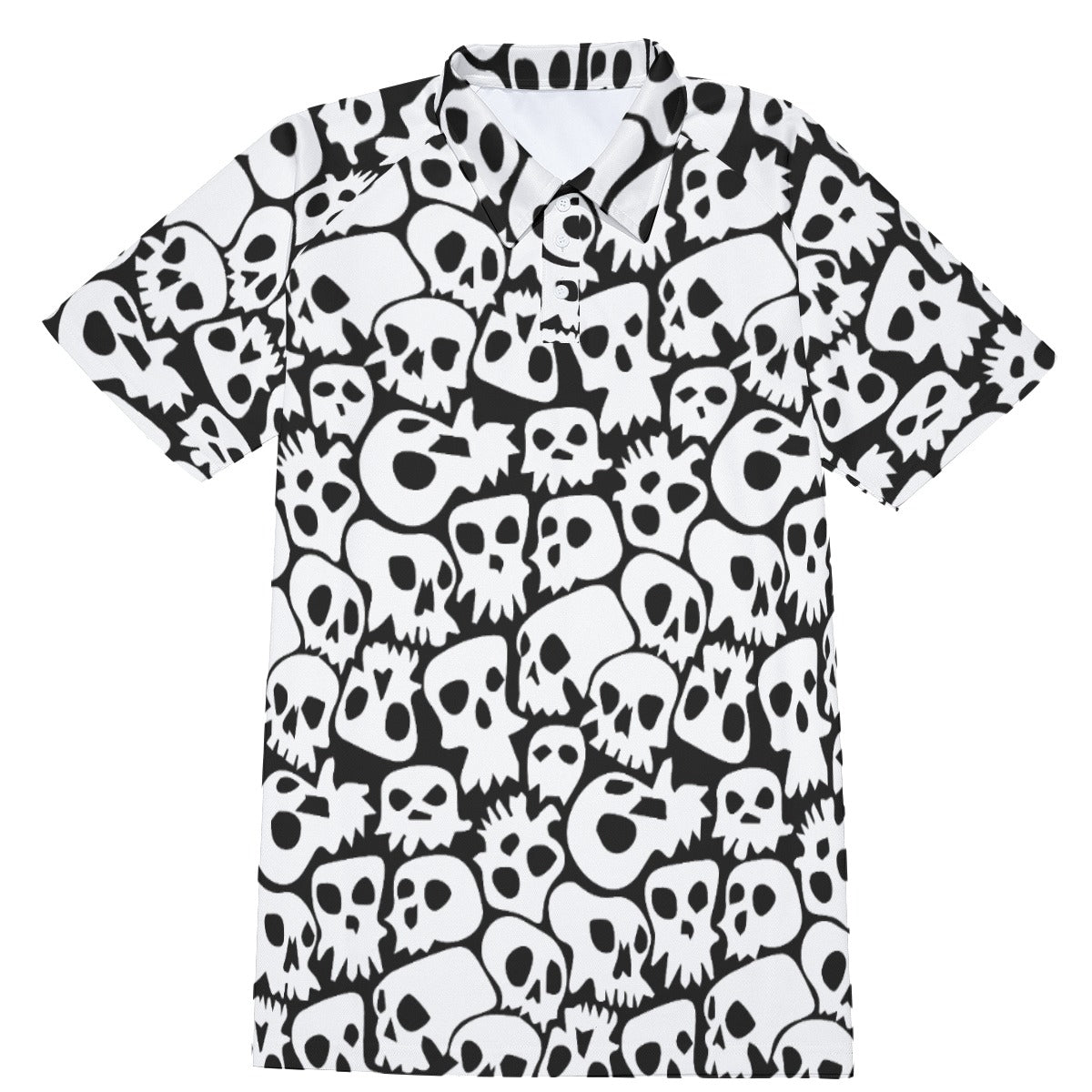 Halloween Horror Men's Short Sleeve Polo Shirt With Button Closure Evil Skull