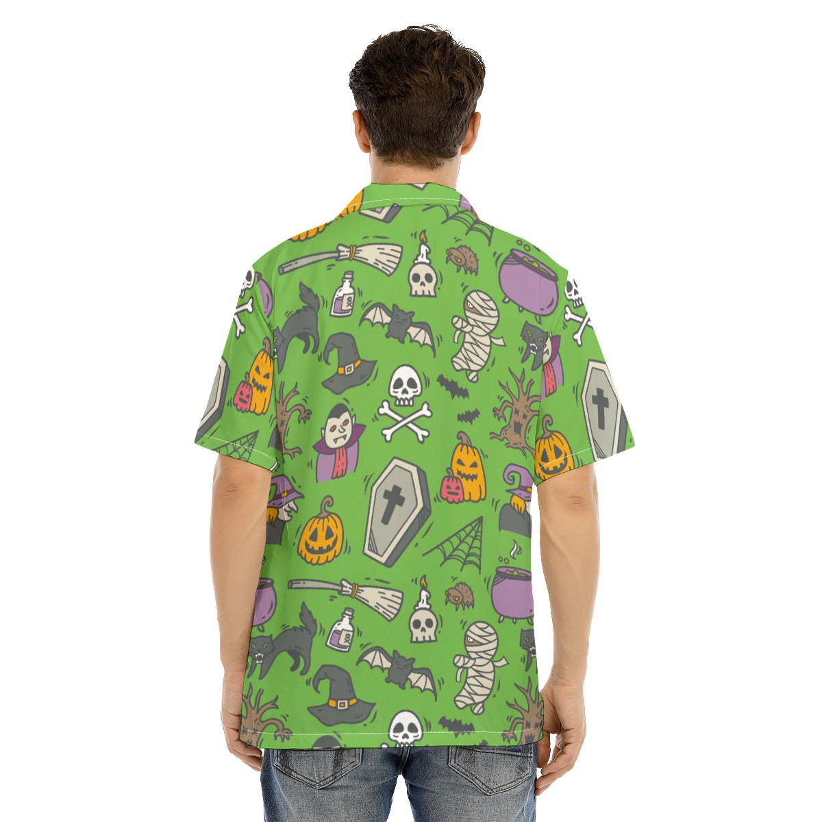 Halloween Calavera Gothic Men's Hawaiian Shirt With Button Closure