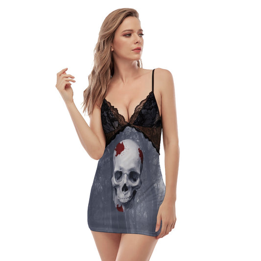 Halloween Mexican skull Calavera Evil Women's Back Straps Cami Dress With Lace