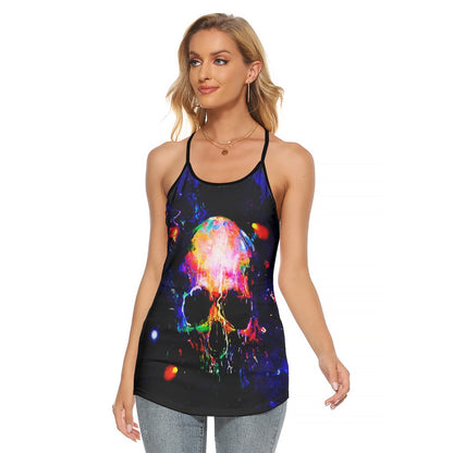 Halloween Skull Calavera Women's Criss-Cross Open Back Tank Top