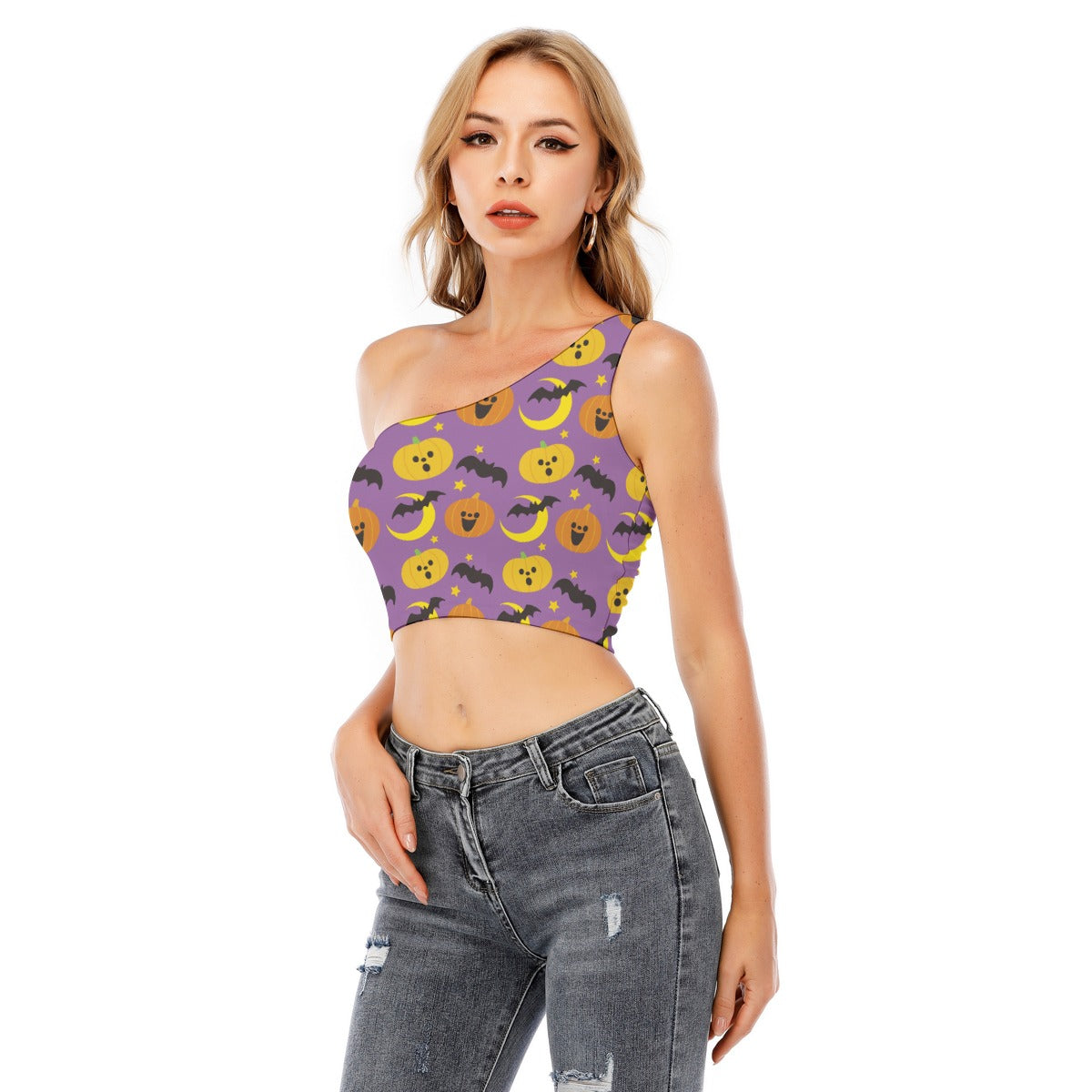 Halloween Day of the dead Calavera Women's One-Shoulder Cropped Top Skull