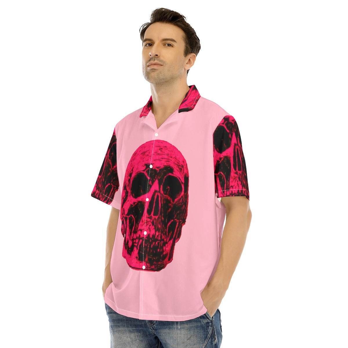 Halloween Day of the dead Men's Hawaiian Shirt With Button Closure Calavera