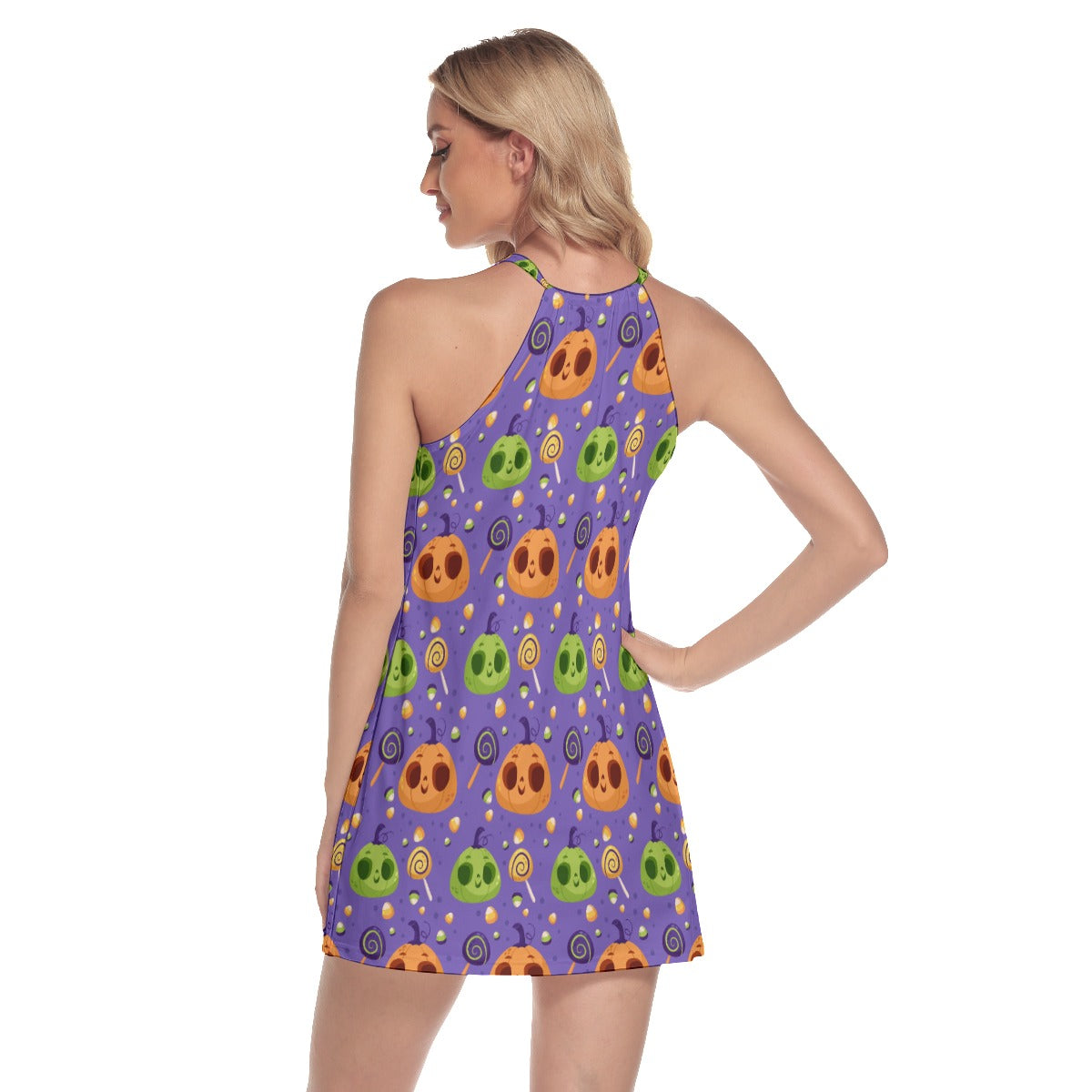 Halloween Skull Women's Round Neck Above Knee Dress