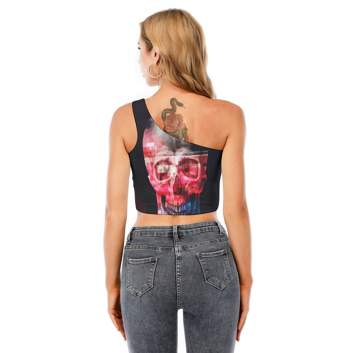 Halloween Gothic Skeleton Evil Women's One-Shoulder Cropped Top