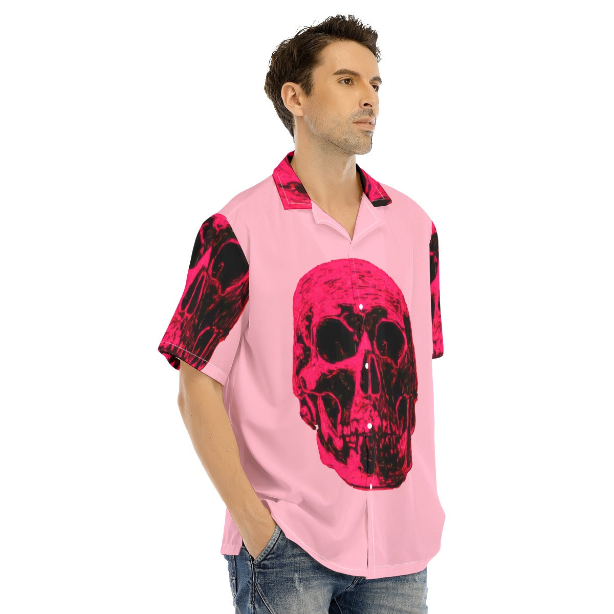 Halloween Day of the dead Men's Hawaiian Shirt With Button Closure Calavera