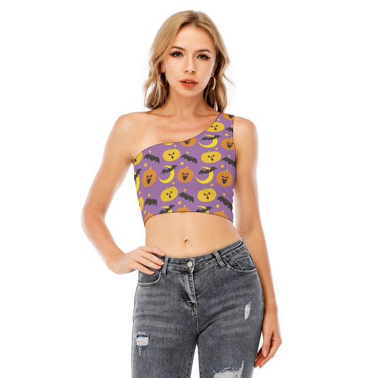 Halloween Day of the dead Calavera Women's One-Shoulder Cropped Top Skull