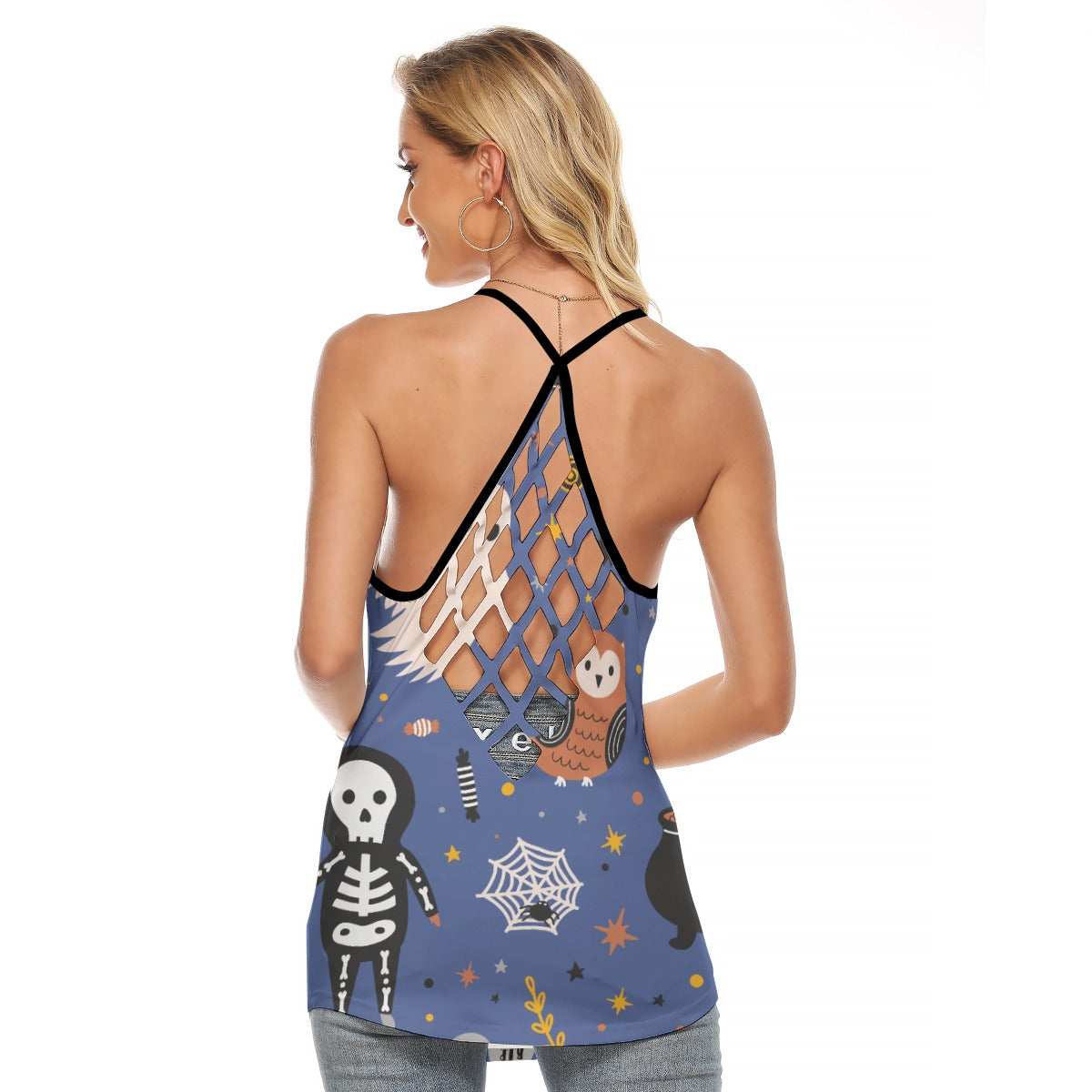 Halloween Mexican skull Women's Criss-Cross Open Back Tank Top Calavera