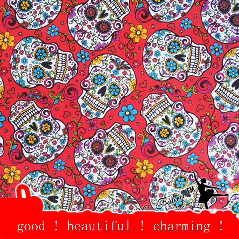 New Width Skull Fabric 100%Cotton Fabric Patchwork Red Skull Printed Quilting Fabric Sewing Material Clothing Dress|quilting fabric