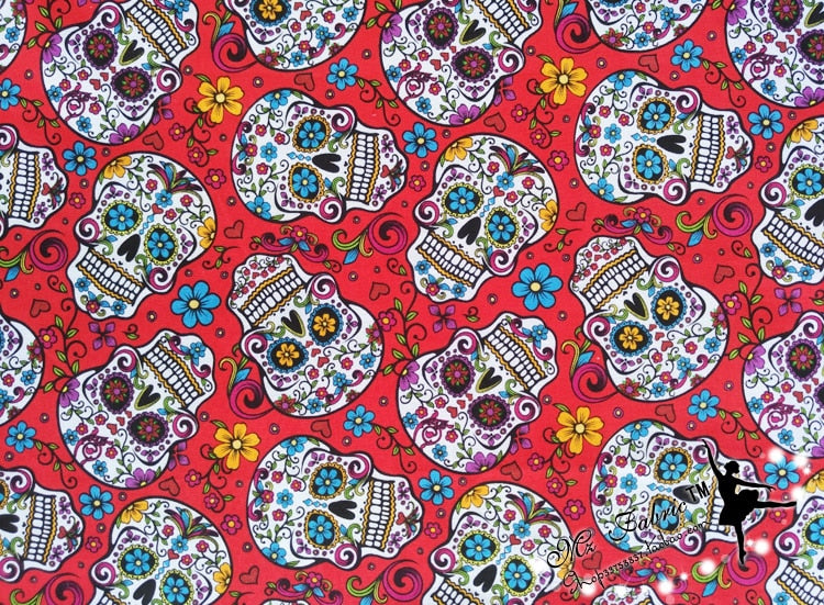 New Width Skull Fabric 100%Cotton Fabric Patchwork Red Skull Printed Quilting Fabric Sewing Material Clothing Dress|quilting fabric