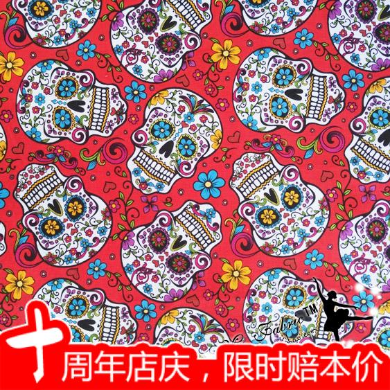 New Width Skull Fabric 100%Cotton Fabric Patchwork Red Skull Printed Quilting Fabric Sewing Material Clothing Dress|quilting fabric