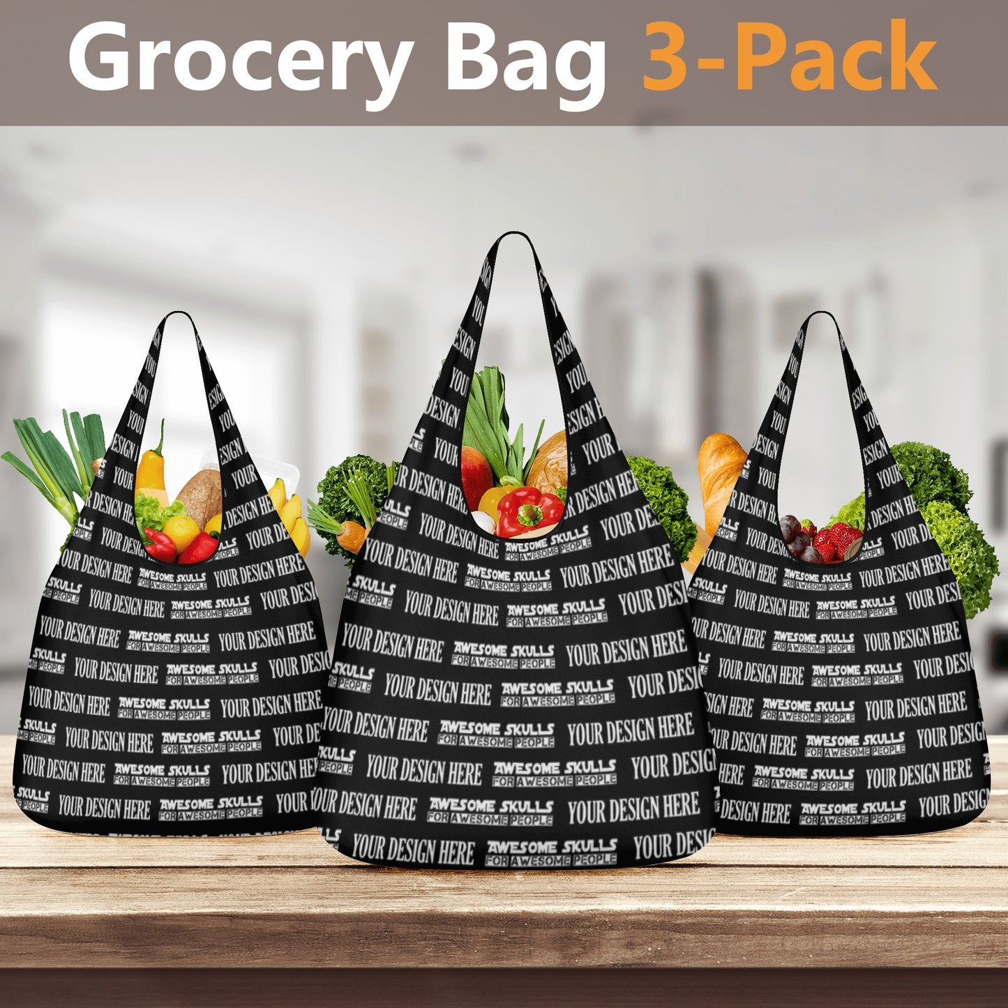 Custom Print on demand POD 3 Pack of Grocery Bags