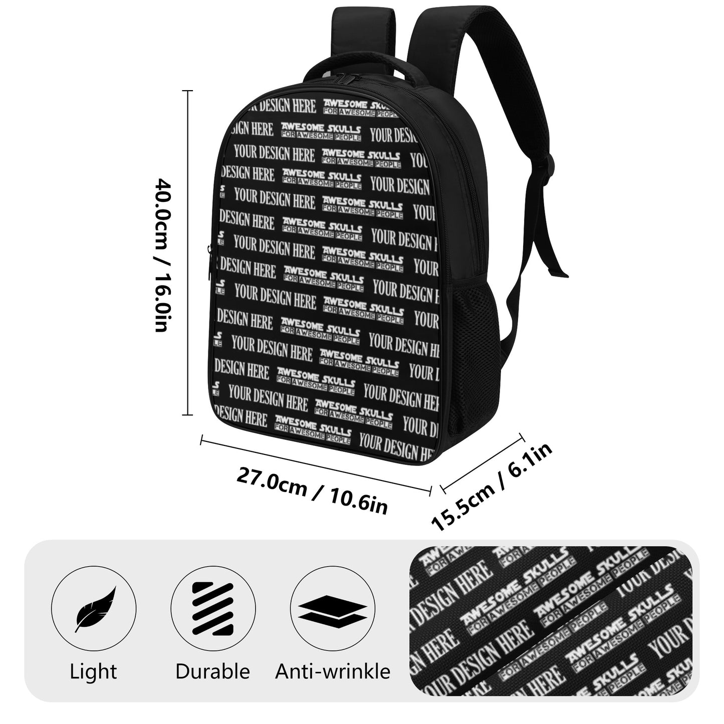 Custom Print on demand POD 16 Inch Dual Compartment School Backpack