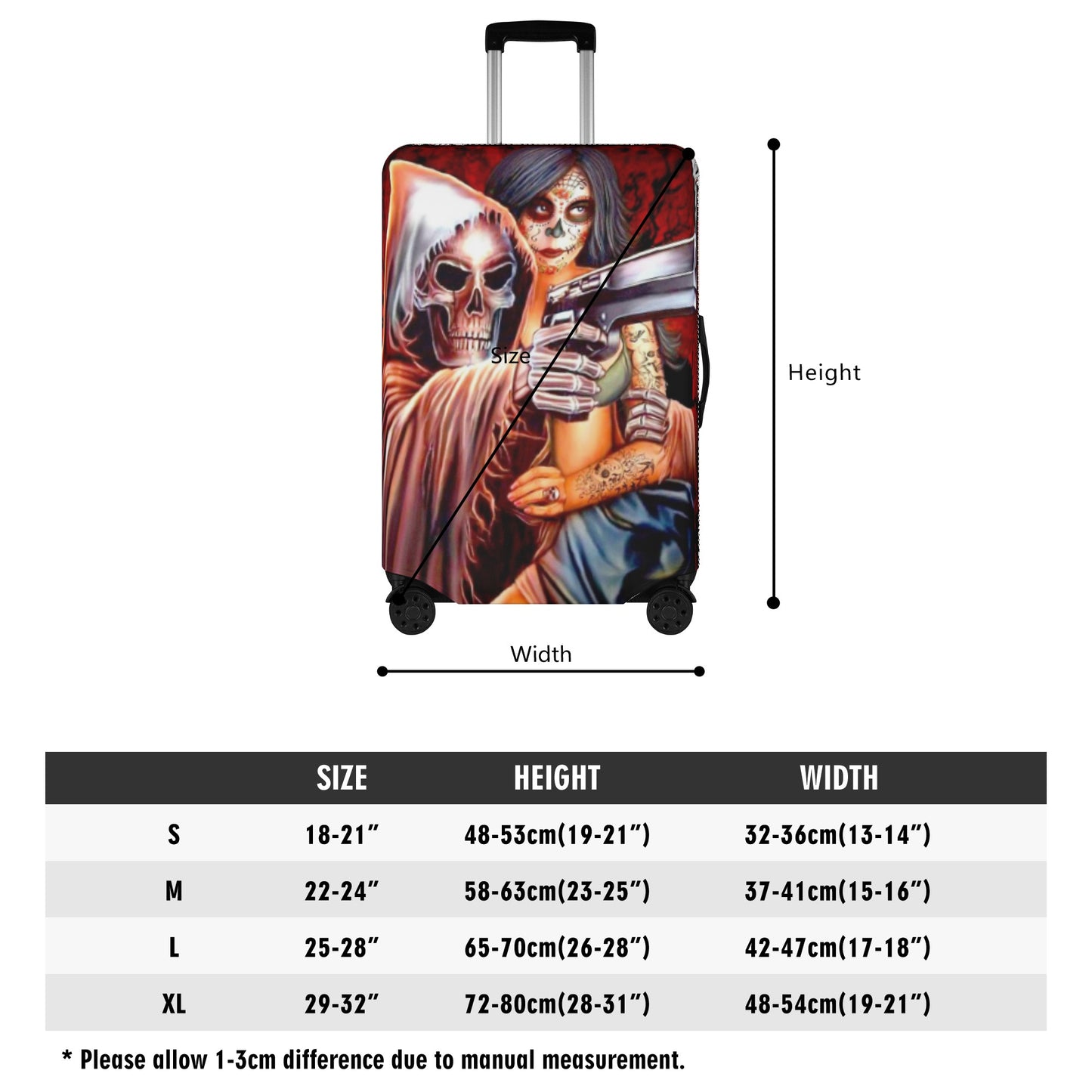 Grim reaper and girl luggage cover, skeleton suitcase cover protector