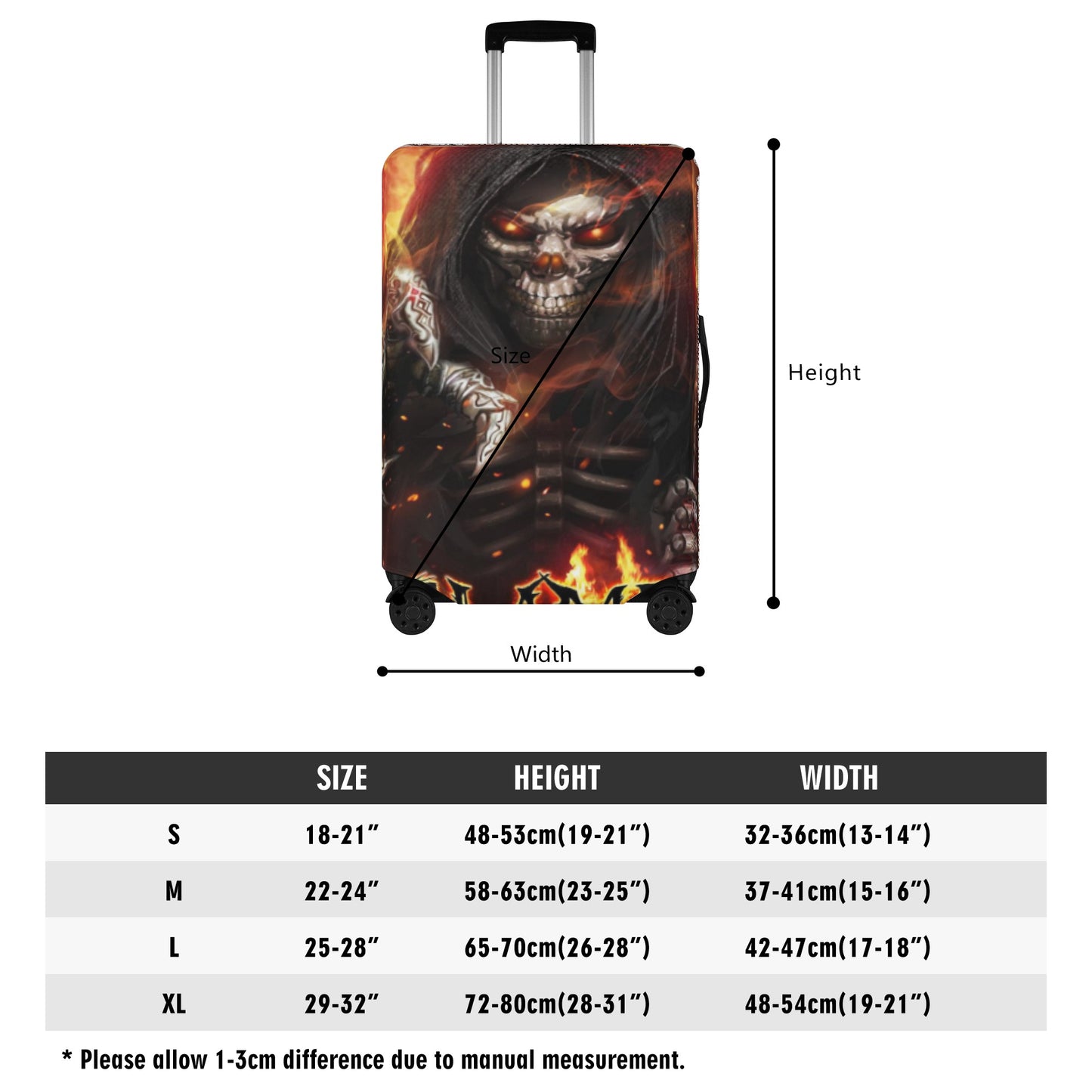 Grim reaper skull luggage cover, Halloween gothic suitcase cover 4 sizes