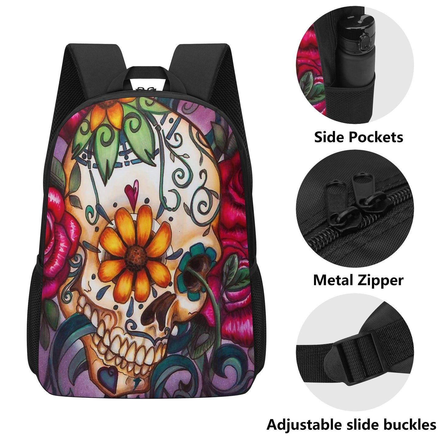 Sugar skull Day of the dead 17 Inch School Backpack