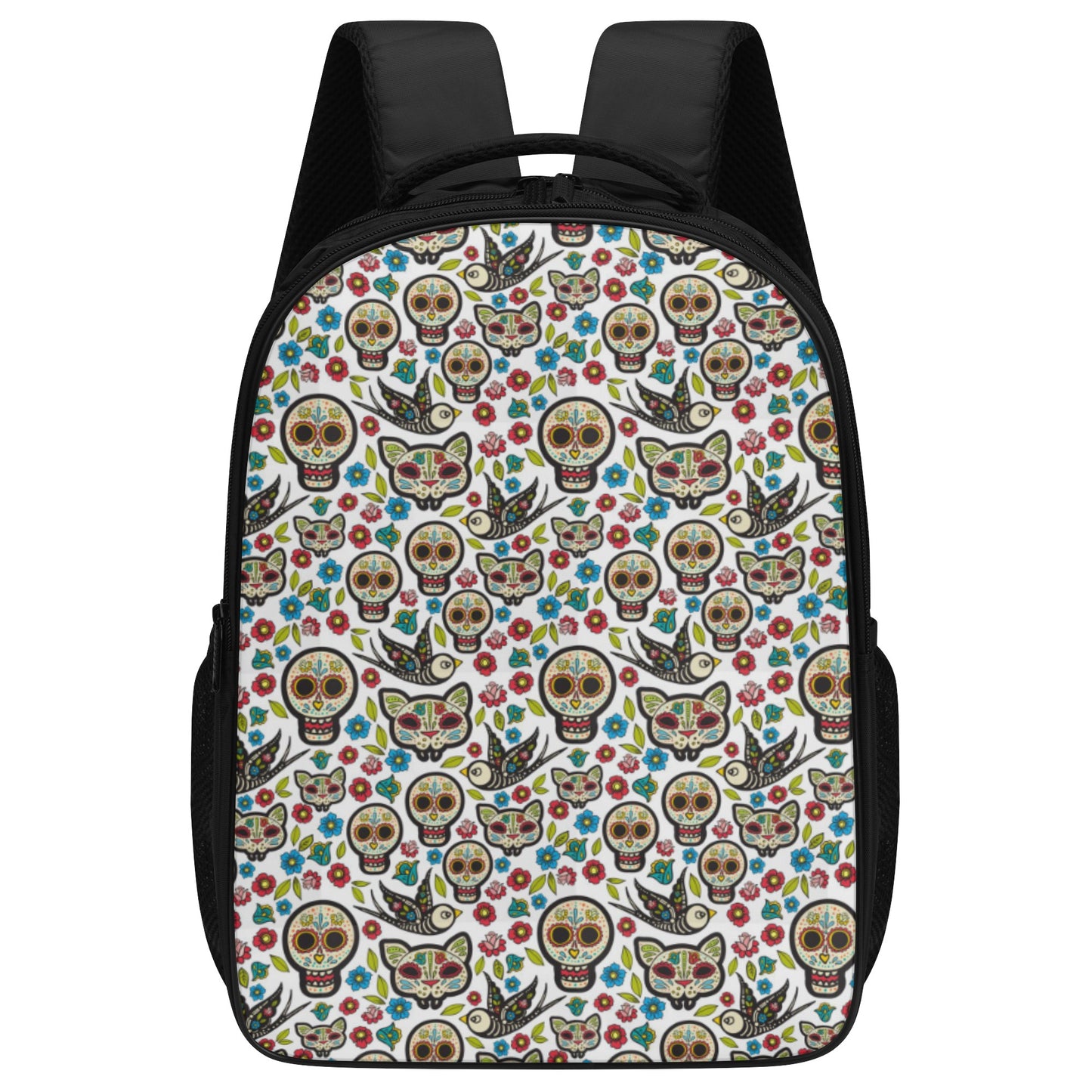 Day of the dead sugar skull gothic 16 Inch Dual Compartment School Backpack