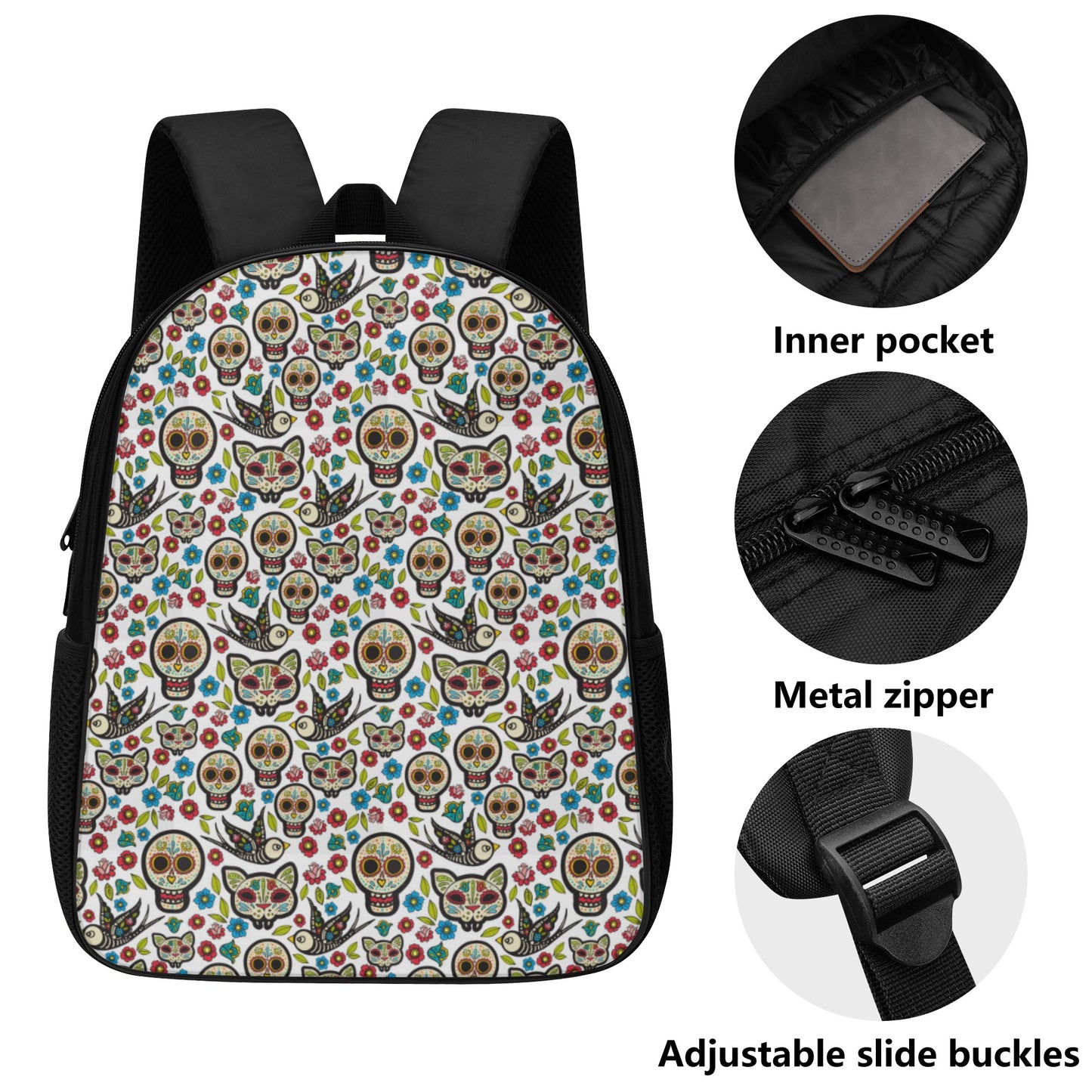 Sugar skull skeleton parttern 14 Inch Nylon Backpack