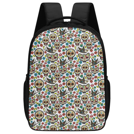 Day of the dead sugar skull parttern 16 Inch Dual Compartment School Backpack
