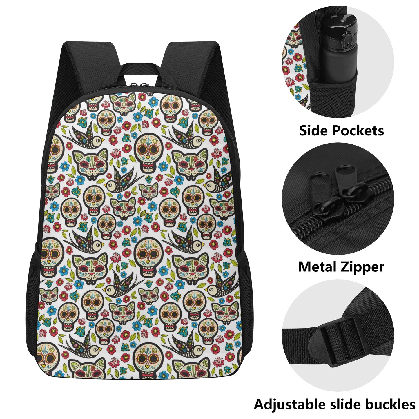 Day of the dead sugar skull parttern 17 Inch School Backpack