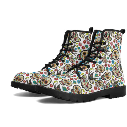 Day of the dead Mexican Calaveras skull sugar skull Women's Leather Boots