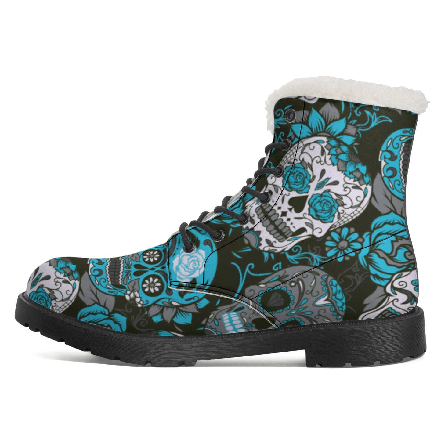 Sugar skull Calaveras skeleton Day of the dead Women's Faux Fur Leather Boots