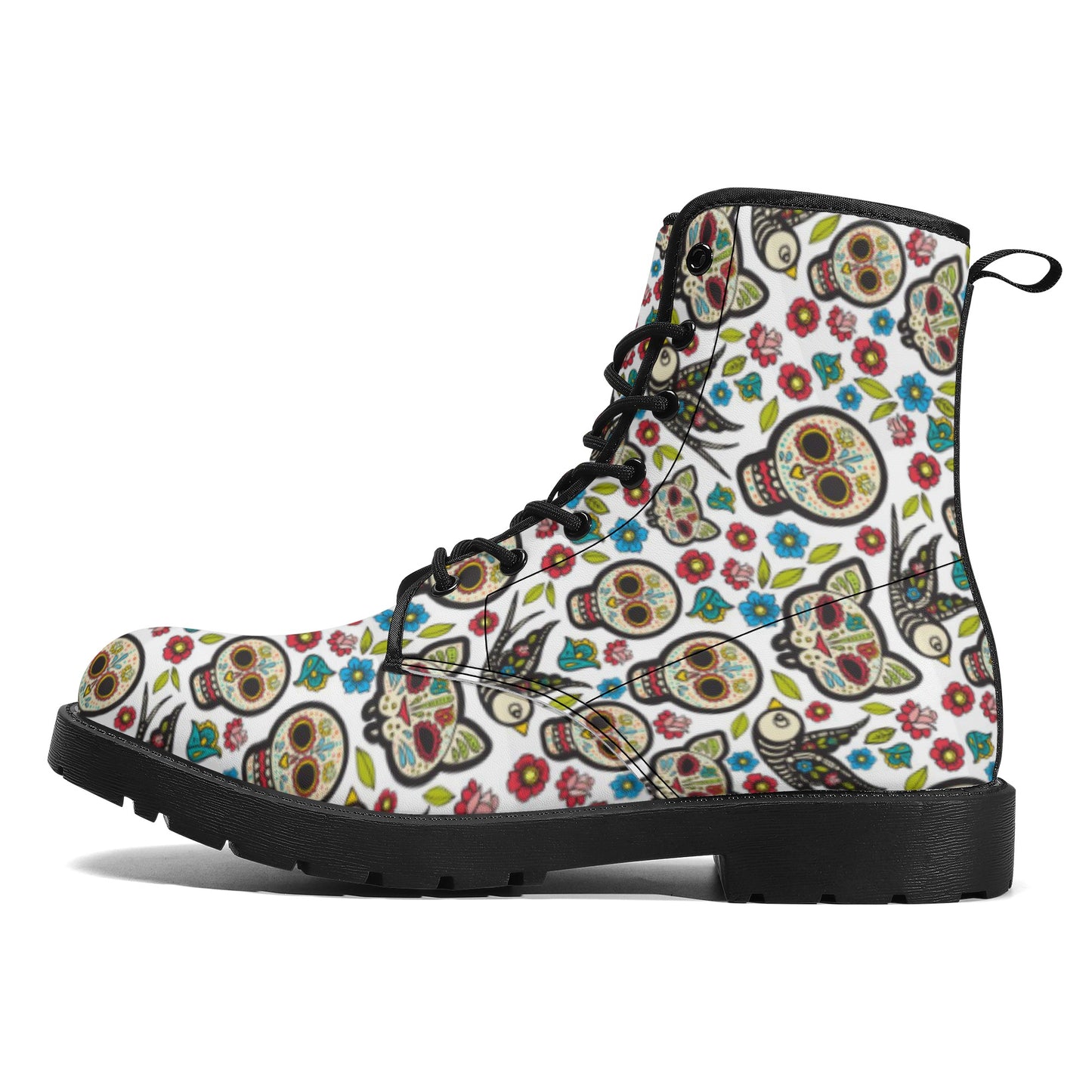 Day of the dead Mexican Calaveras skull sugar skull Women's Leather Boots