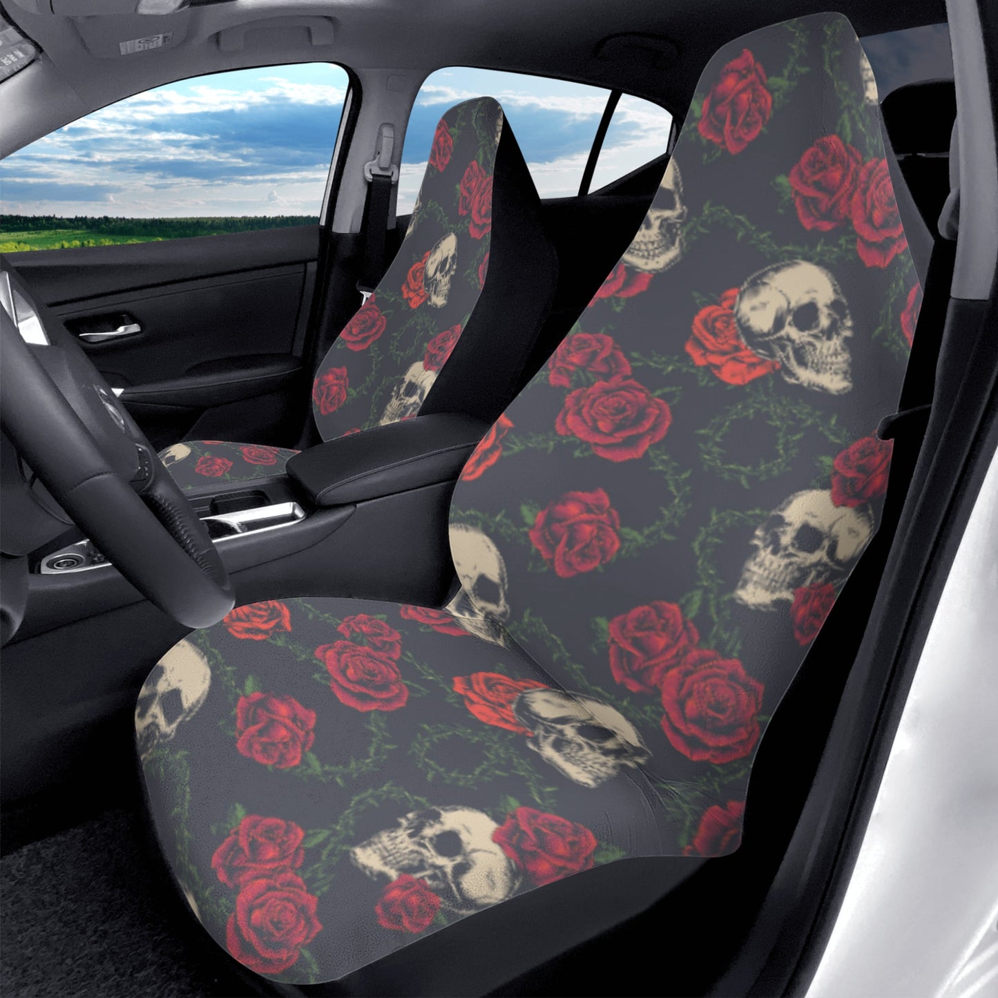 Rose floral skull Car Seat Covers (2 Pcs)