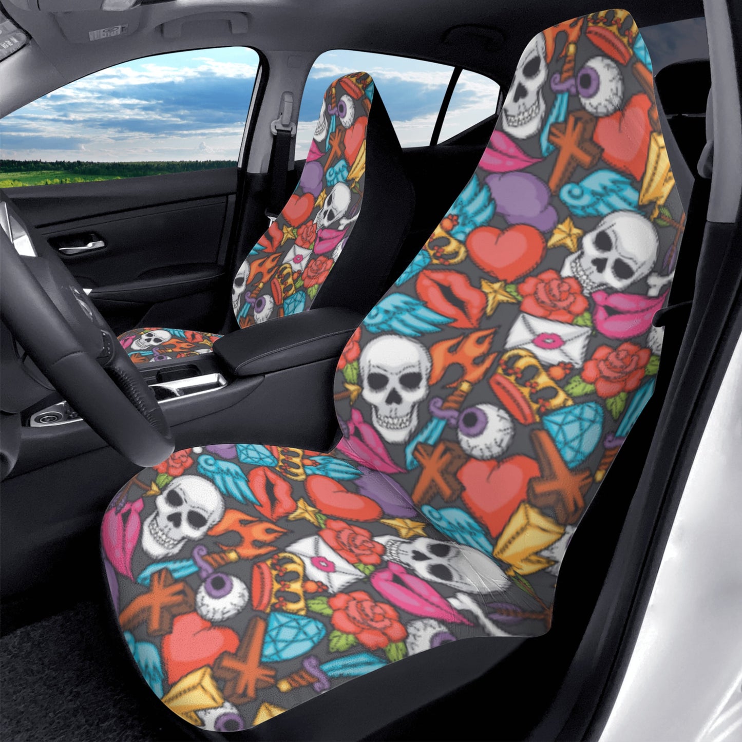 Sugar skull dia de los muertos Car Seat Covers (2 Pcs)