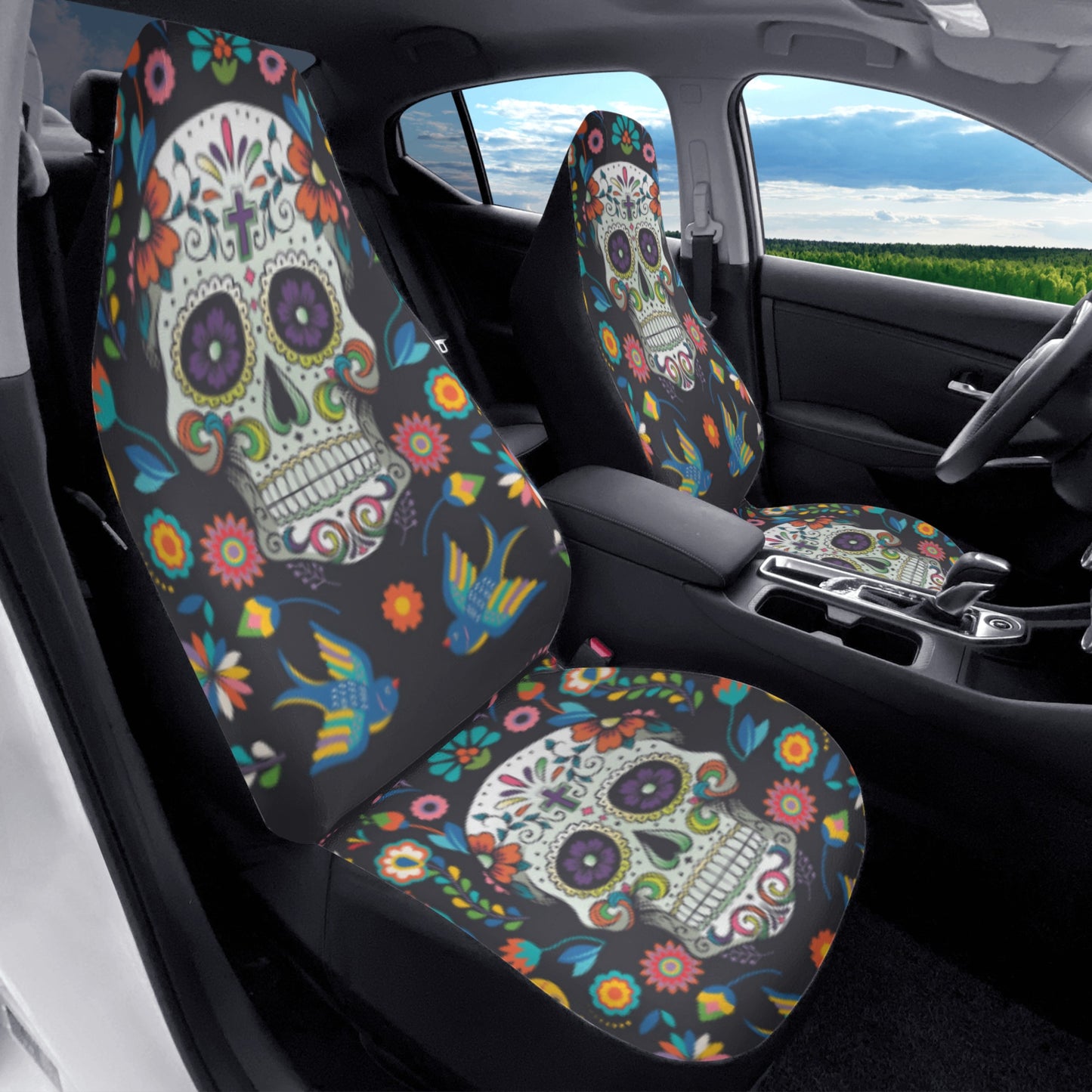 Sugar skull day of the dead Car Seat Covers (2 Pcs)