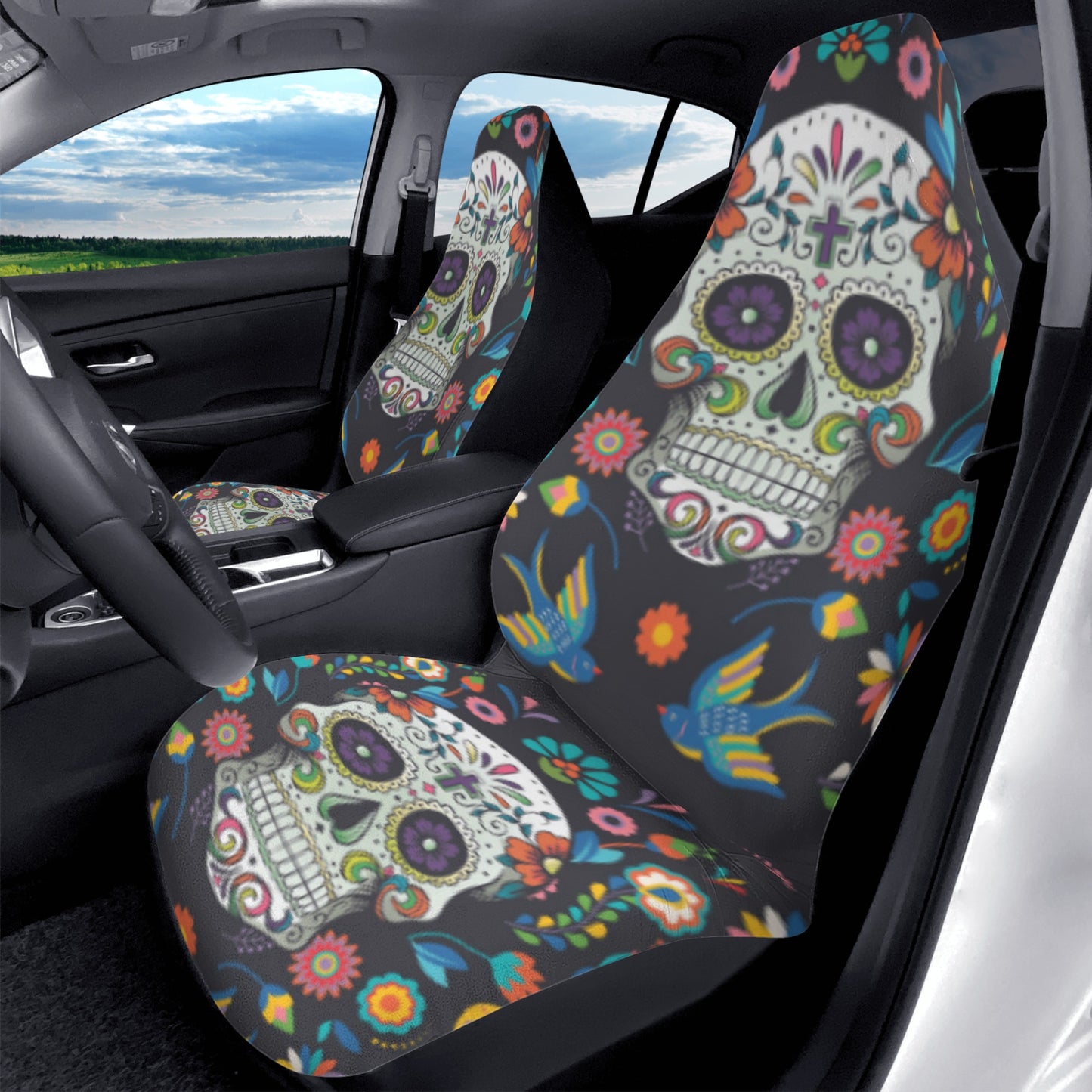 Sugar skull day of the dead Car Seat Covers (2 Pcs)