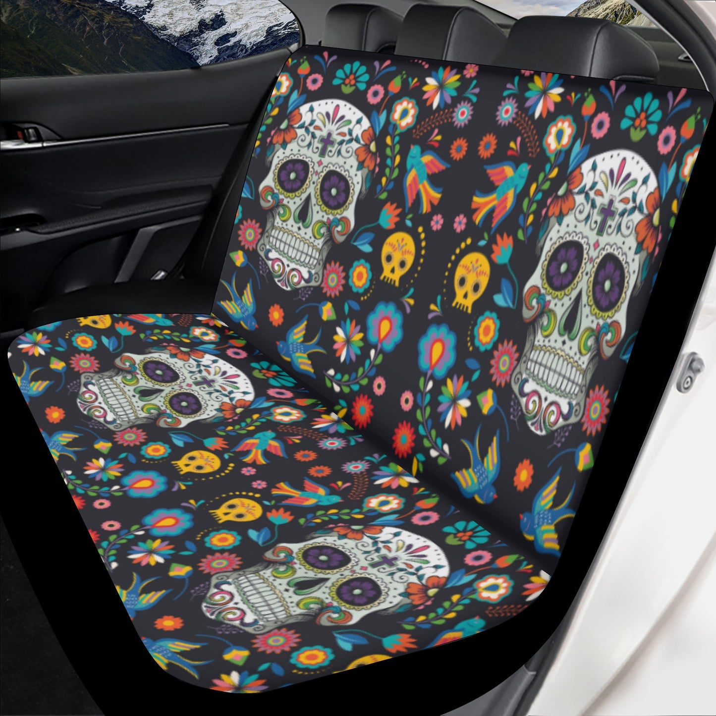 Set Front & Back sugar skull Car Seat Cover Set