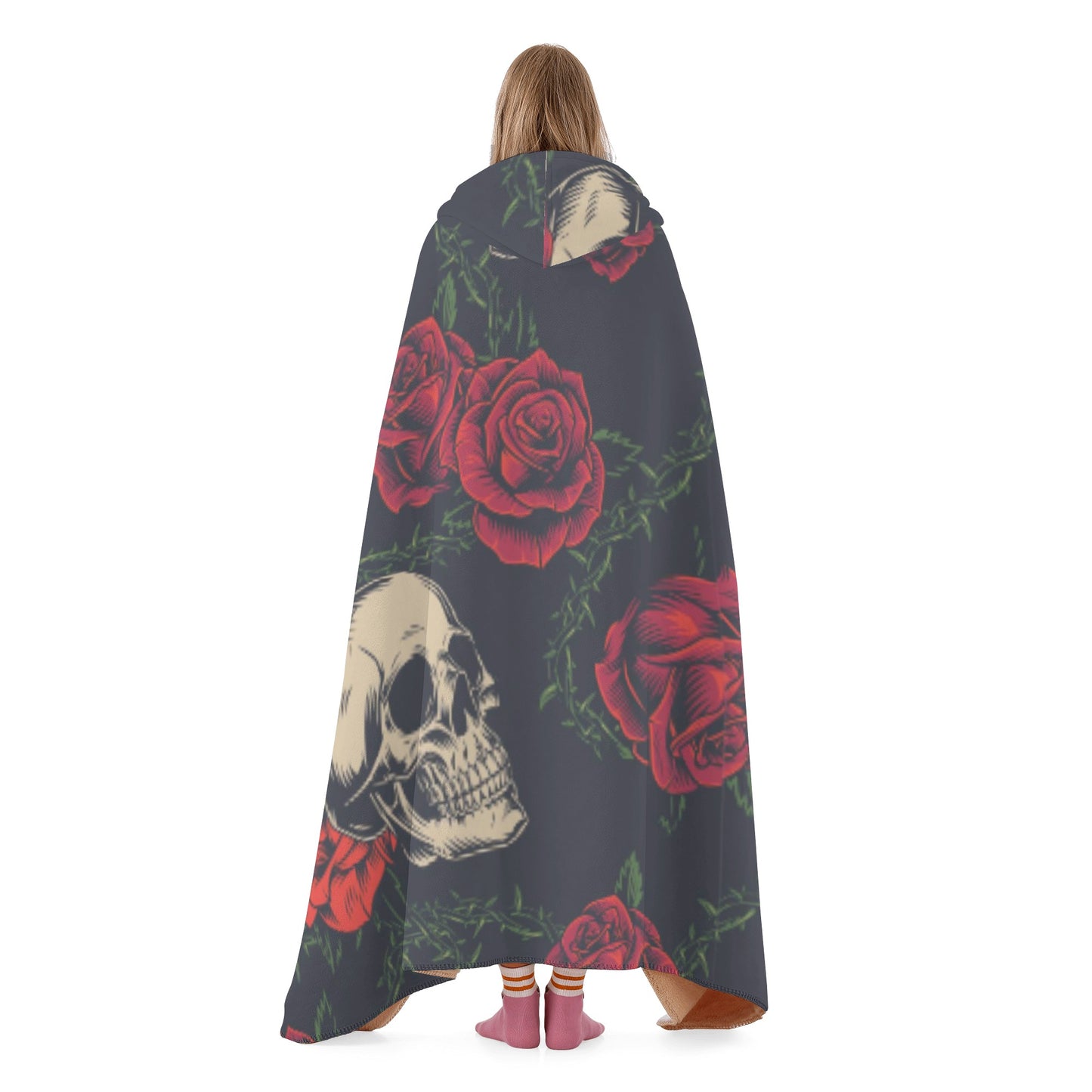 Gothic skull rose Hooded Blanket