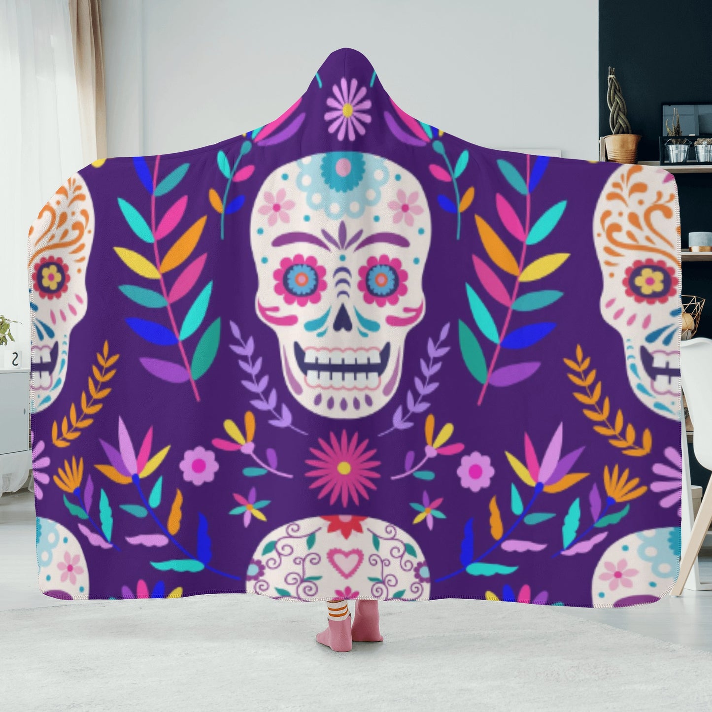 Sugar skull Dia de los muertos Hooded Blanket