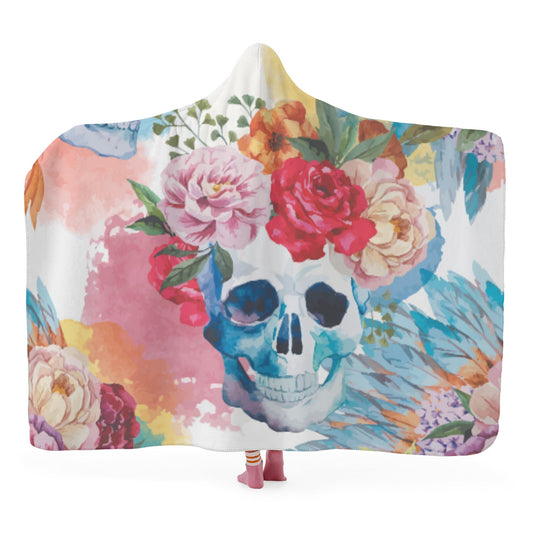 Skull rose gothic Hooded Blanket