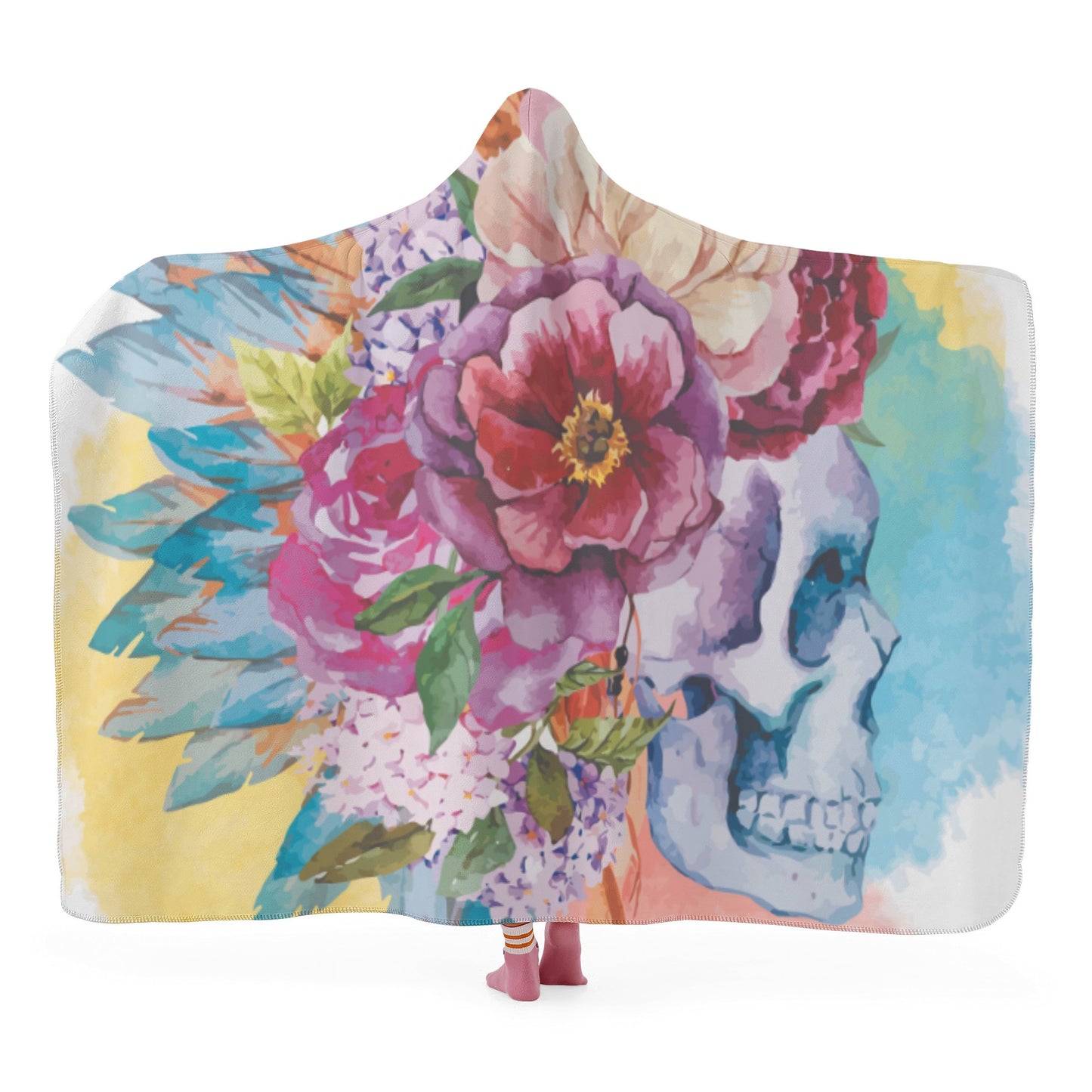 Floral rose sugar skull Halloween Hooded Blanket