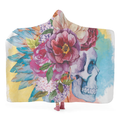 Floral rose sugar skull Halloween Hooded Blanket