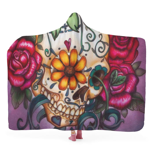 Floral Day of the dead sugar skull Hooded Blanket
