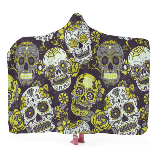 Sugar skull yellow Hooded Blanket