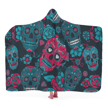 Sugar skull skeleton Hooded Blanket