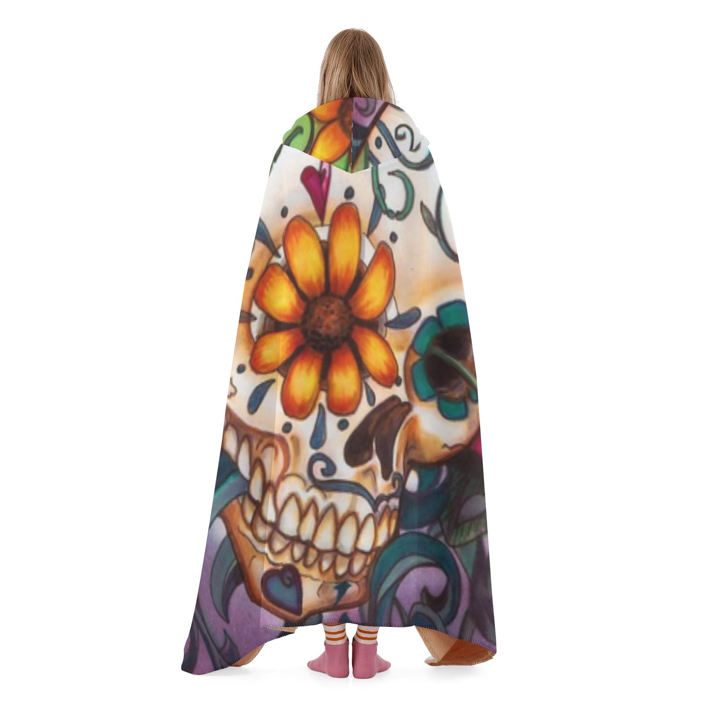 Floral Day of the dead sugar skull Hooded Blanket