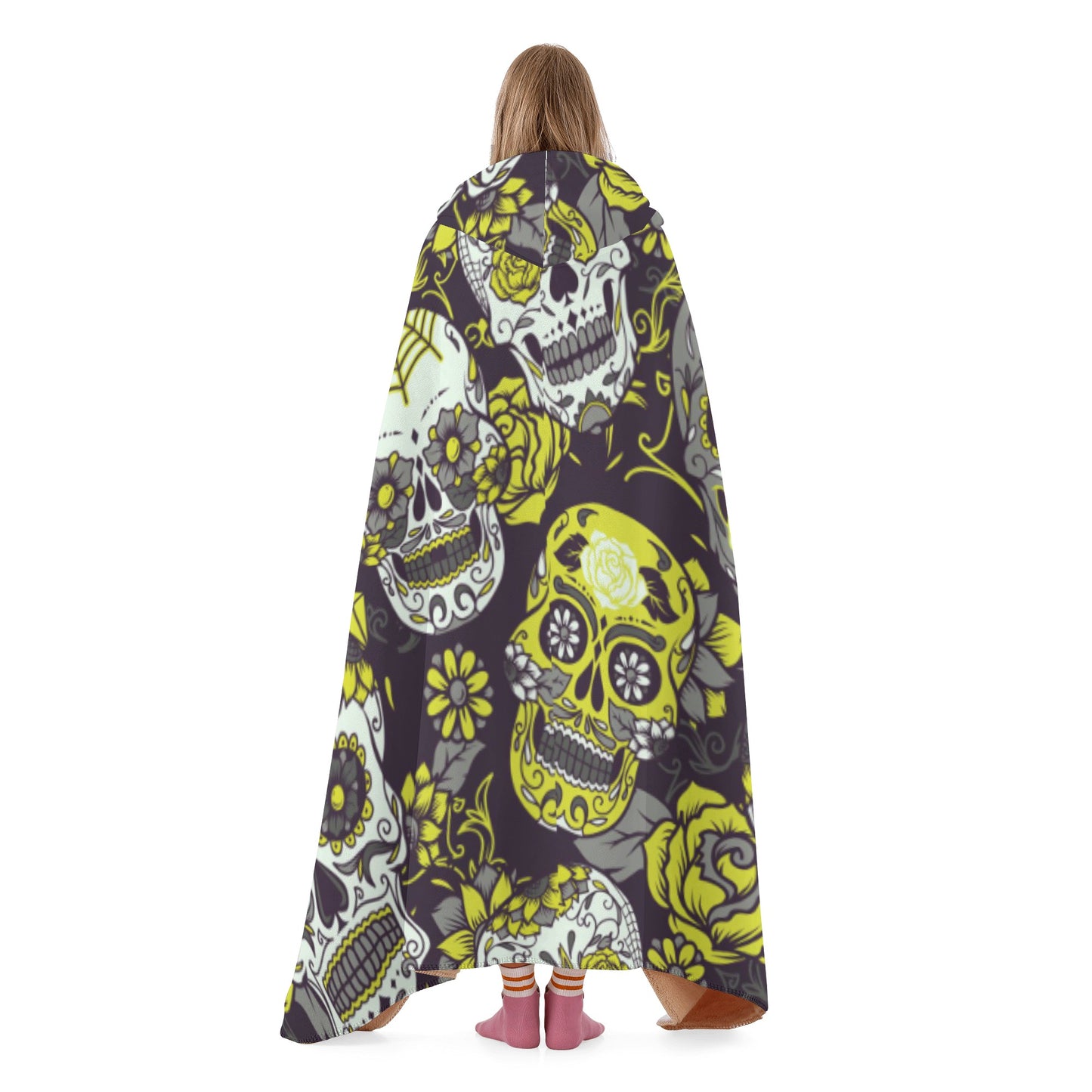 Sugar skull yellow Hooded Blanket